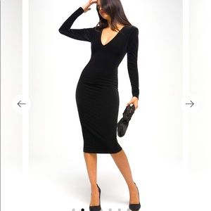Good American Deep V MIDI dress Black🖤